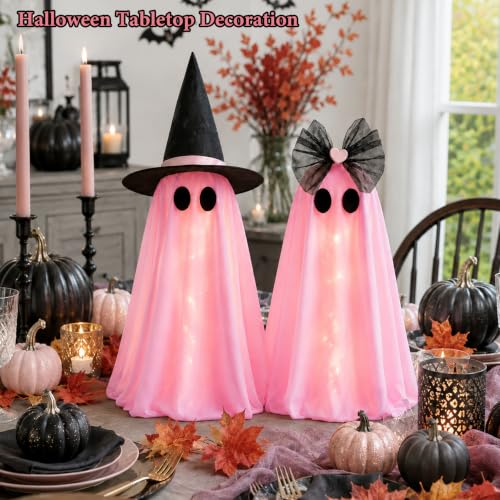 Pink Light Up Ghost Decorations - Halloween Indoor Decor with Remote Control