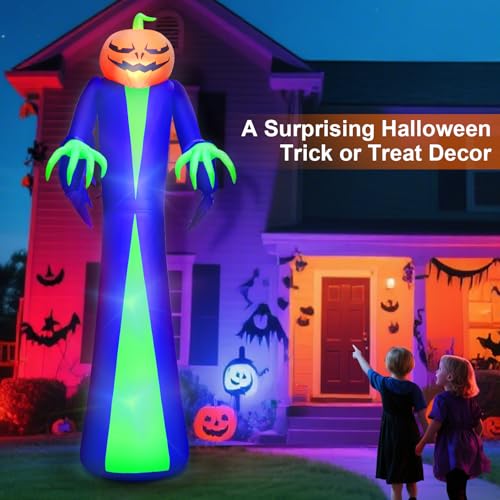 12FT Giant Halloween Inflatable Pumpkin & Ghost Yard Decoration with LED Lights