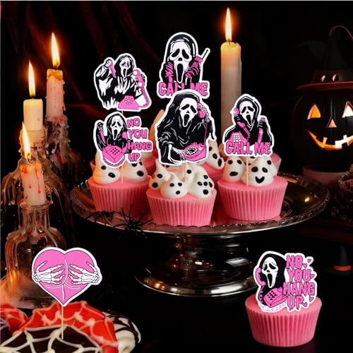 Pink Horror Movie Cupcake Toppers 24PCS Halloween Party Decor