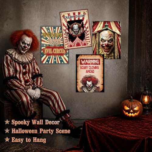 8Pcs Creepy Clown Wall Posters - Haunted Carnival Horror Decorations