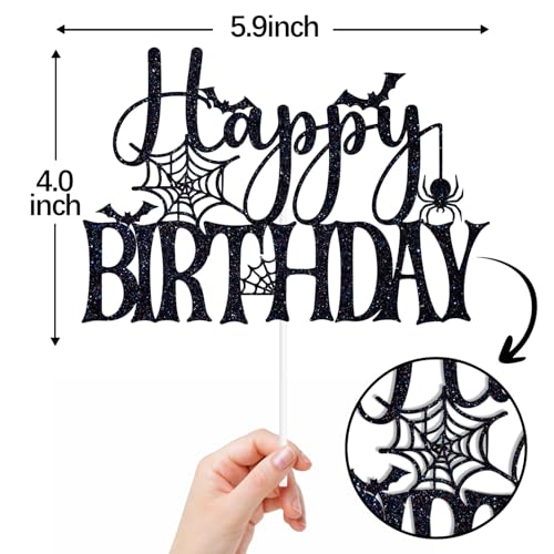 Black Glitter Halloween Birthday Cake Topper - Spooky Spider Ghoul Decor