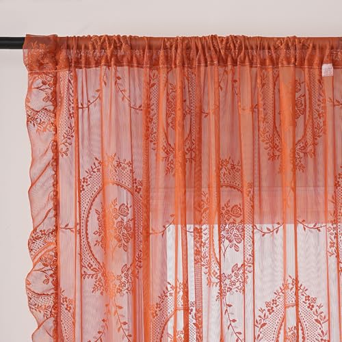 Orange Lace Curtains 55x63 Inches - 2 Panels, Halloween Sheer Floral Window Drapes - Variation of THIS listing