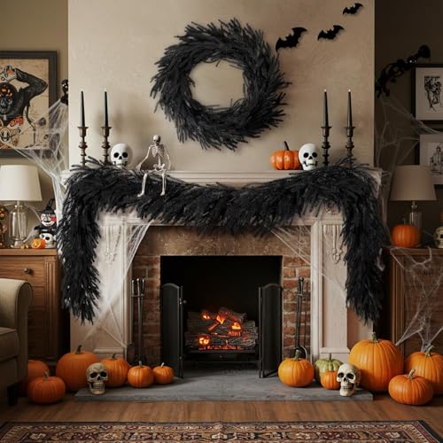 5.9 FT Black Artificial Norfolk Pine Garland Halloween Christmas Decor - Variation 1