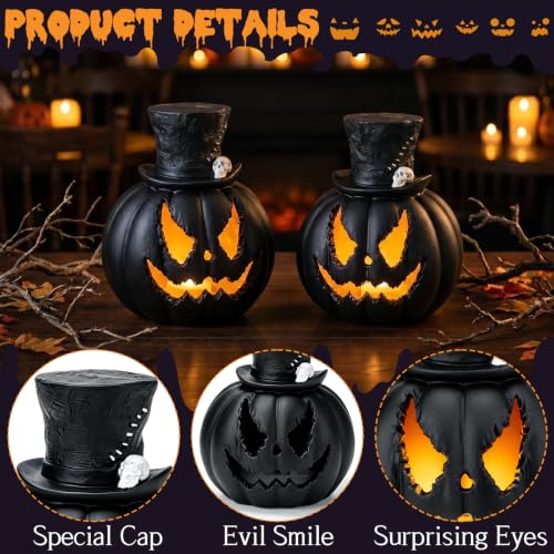 Black Light Up Halloween Fake Pumpkins - Jack-O’-Lantern Decor, 4.9 Inch