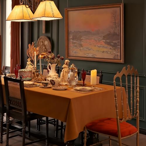 Rectangular Velvet Tablecloth 72 x 54 Inch Waterproof Spillproof Washable Fall Thanksgiving Caramel