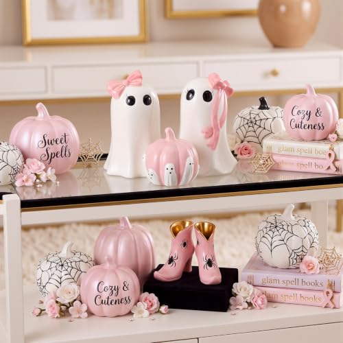 Pink Halloween Decor Set - Cute Ghost & Pumpkin Table Centerpieces - Elegant Style