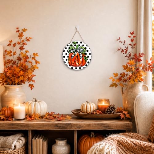 Smile Fall Thanksgiving Wooden Door Hanger with Monogram Letter A - Pumpkin Decor Variation A