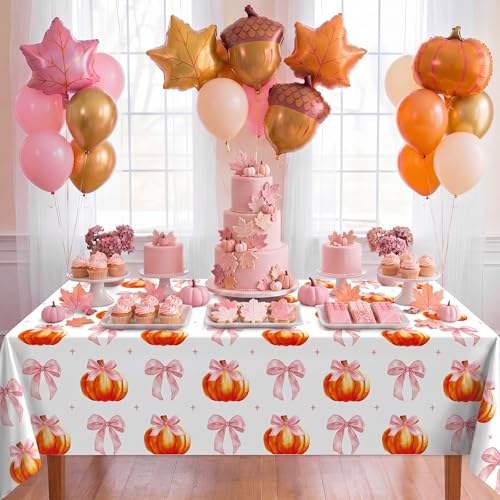 Pink Pumpkin Fall Tablecloth 54x108 Inch - Autumn Party Decor