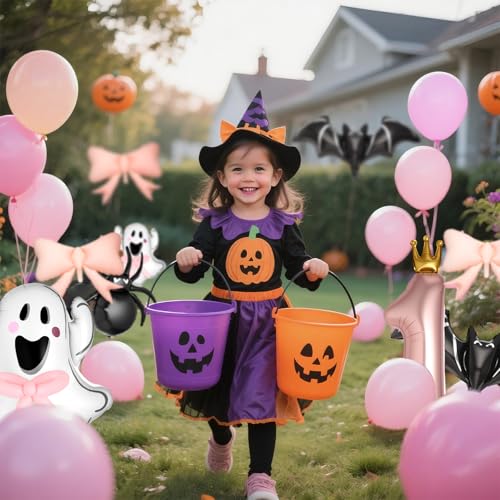 Halloween Birthday Balloon Set - Pink and Black with Bat and Ghost Variations, 12 Pcs