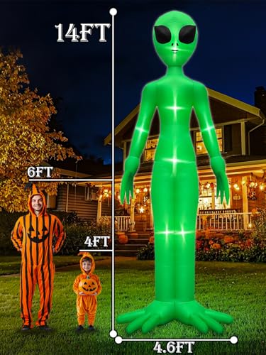 14 Ft Giant Halloween Inflatable Alien Decoration with LED Lights for Yard and Garden