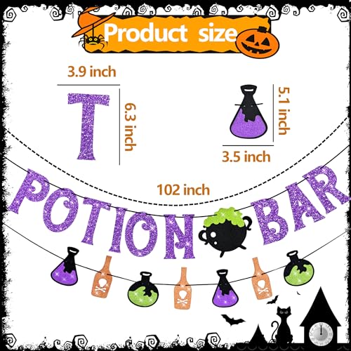 Halloween Potion Bar Banner with Potion Signs - Glitter Party Decor - Variation: Halloween Potion Bar