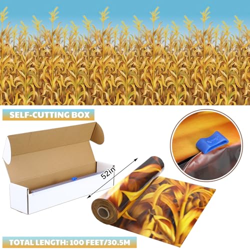 Fall Corn Field Tablecloth Roll with Cutter Box - 54x100 ft Cornstalks Design