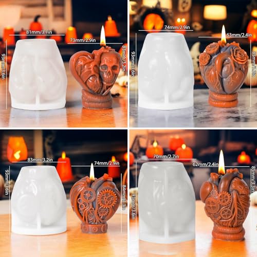 4 Pack Heart Skull Rose Candle Molds - Silicone DIY Craft Molds