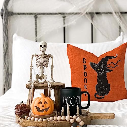 Halloween Black Cat Throw Pillow Cover 18x18 Spooky Farmhouse Decor