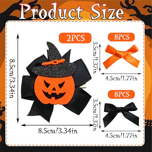 Halloween Hair Clips Set 18 Pcs Pumpkin Bows & Barrettes - Black & Orange