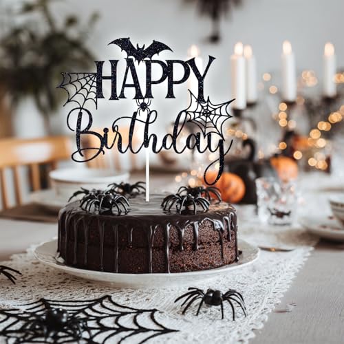 Halloween Ghost and Spider Cake Topper - Black Glitter Birthday Decor
