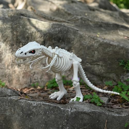 15.5-Inch Animated T-Rex Skeleton Halloween Decoration with Moving Jaw & LED Eyes
