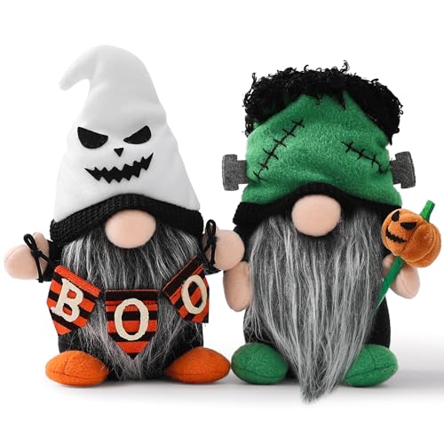 Halloween Plush Gnome Decorations with Ghost Hat and 'BOO!' Banner – Festive Home Decor, 8 Inch