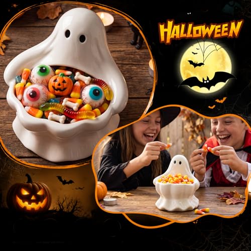 Halloween Ghost Candy Bowl Ceramic Ghost Dish for Snacks & Decor