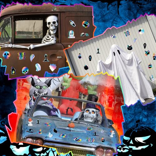Halloween Fridge Magnets Set with Ghost Pumpkin Bat and Holographic Designs - 30 Pieces