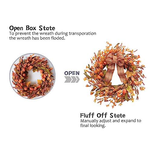 Idyllic 18 Inch Artificial Fall Wreath with Berries & Leaves - Autumn Thanksgiving Decor