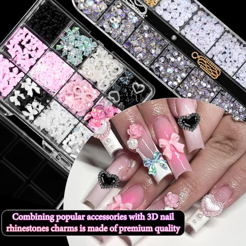 3D Nail Charms Gems Set with Bow, Butterfly, Flower & Heart Acrylic Nail Art Accessories