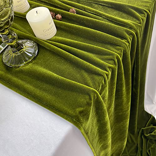 Olive Green Velvet Table Runner 10ft Wedding Reception Decor 20x120 Inch