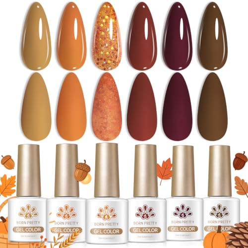 Born Pretty Maple Caramel Fall Winter Gel Nail Polish Set - 6 Trendy Shades