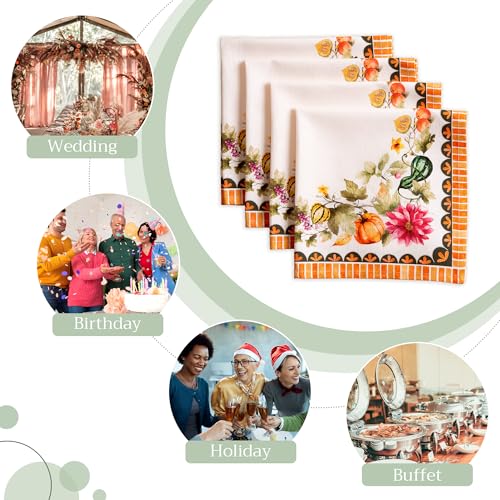 Pumpkin Garden Cloth Napkins Set of 4 - 20x20 Inch Reusable Cotton, Fall Decor