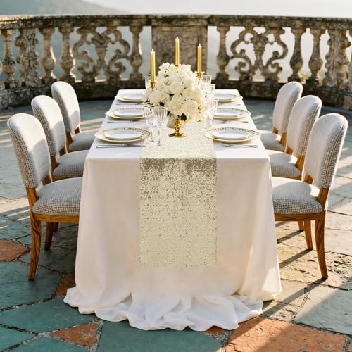 Champagne Sequin Table Runner 12x72 Inches for Wedding & Party Decor - 10 Pack