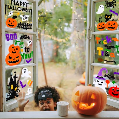 Halloween Gel Window Clings - 6 Sheets, Reusable Spooky Decals for Glass