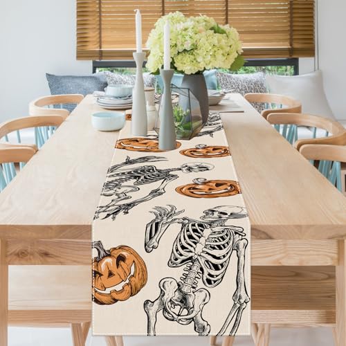 Halloween Table Runner 72x13 Inch Pumpkin Skeleton Fall Kitchen Decor