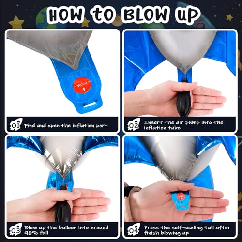 YOTHORN 2 Pcs Large Blue Rocket Balloons - Space Theme Foil Balloons for Kids Party