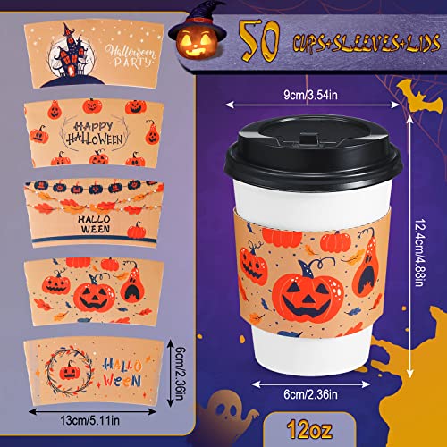 Halloween Disposable Coffee Cups Set with Lids and Sleeves - 50 Pack, Retro Pattern Variation of THIS Listing