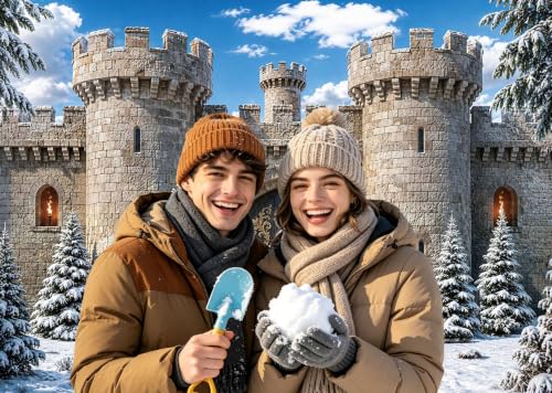 Medieval Castle Backdrop Banner 7x5FT Winter Stone Fortress Gate Scene - Fantasy Photo Decor