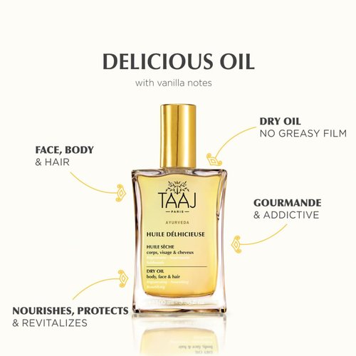 TAAJ Délhicieuse Dry Beauty Oil - Nourishing Face, Body & Hair Oil | Revitalizes & Protects | 1.7 fl oz