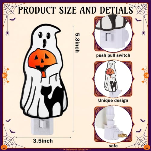 2 Pack Ghost and Pumpkin Night Lights - 5 Inch Halloween Decor with Replaceable Bulbs