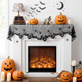 Halloween Cobweb Mantel Scarf Cover with Bat Design - Black 4, 18x96 in
