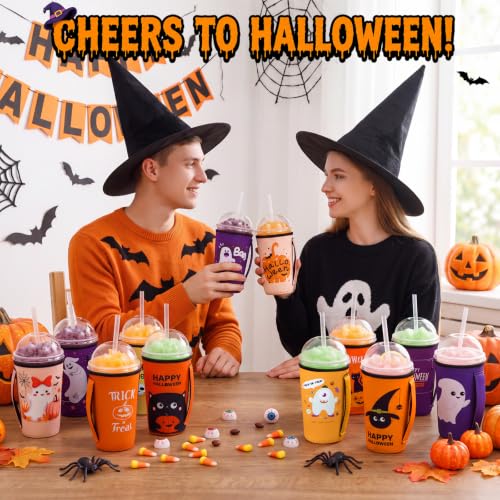 Halloween Orange 30 oz Reusable Neoprene Tumbler Sleeve with Handle - 12 Pack