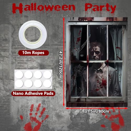 Halloween Horror Window Cover Set - Hycg-02, 2pcs Haunted Curtain Decorations