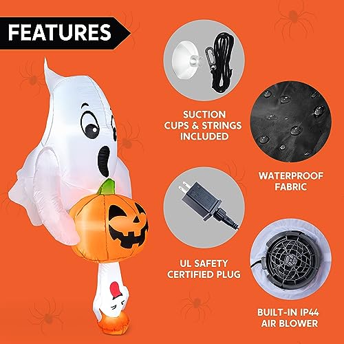 6ft Halloween Inflatable Ghost & Pumpkin with LED Lights Outdoor Yard Decor