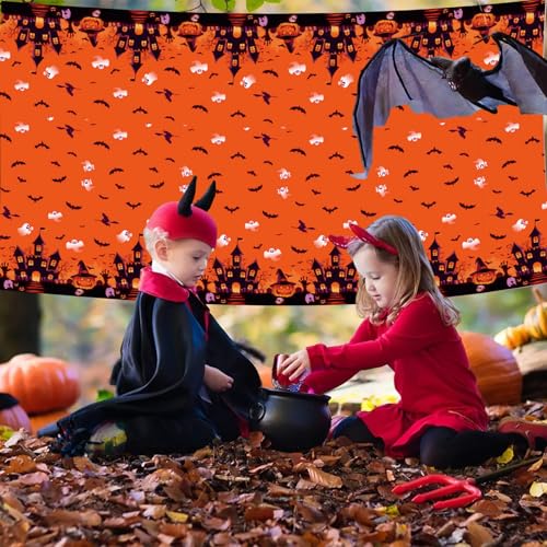 CAVETEE Halloween Tablecloth Set - 3 Pack Orange Pumpkin Ghost Party Covers