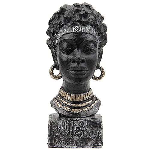 African Woman Head Statue Home Decor - Black W Variation, Handcrafted Sculpture