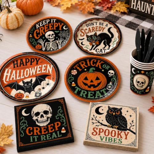 Halloween Party Supplies Set with Plates Cups Napkins Cutlery - Serves 24