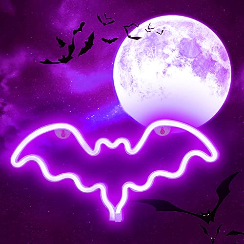 Neon Bat Sign - Gothic LED Neon Lights Halloween Decor - Purple, 14.2 Inch