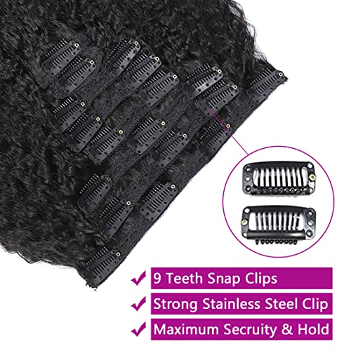 22-Inch Kinky Straight Clip-In Hair Extensions - Thick, Unprocessed Human Hair