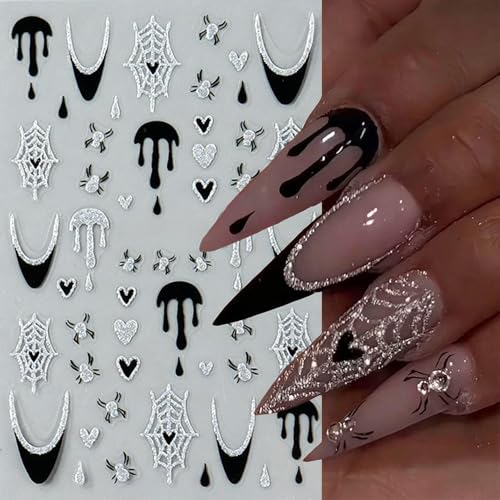 Halloween 07 Nail Sticker Decals - Gold Skull Spider Web Heart Butterfly 6 Sheets
