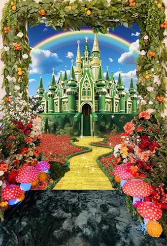 6x8FT Rainbow Floral Castle Backdrop for Baby Shower Birthday Party Photography