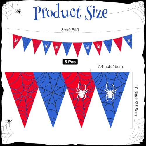 Spider Web Birthday Party Decorations Banner - Red & Blue Flags, 49.2 ft, 5 Pcs