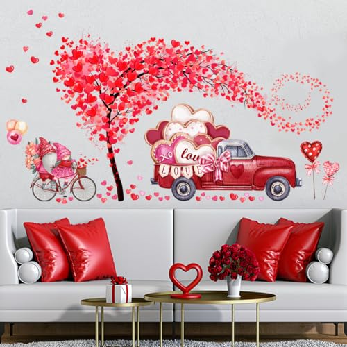 Valentine's Day Wall Decals Stickers Heart Tree Gnome Red Truck Removable Wall Decor